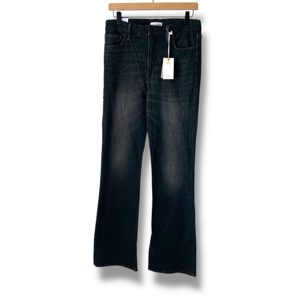 NWT GOOD AMERICAN Bootcut Jeans Split Seam Cashmere Blend Black 218 Size 10 - Picture 2 of 15